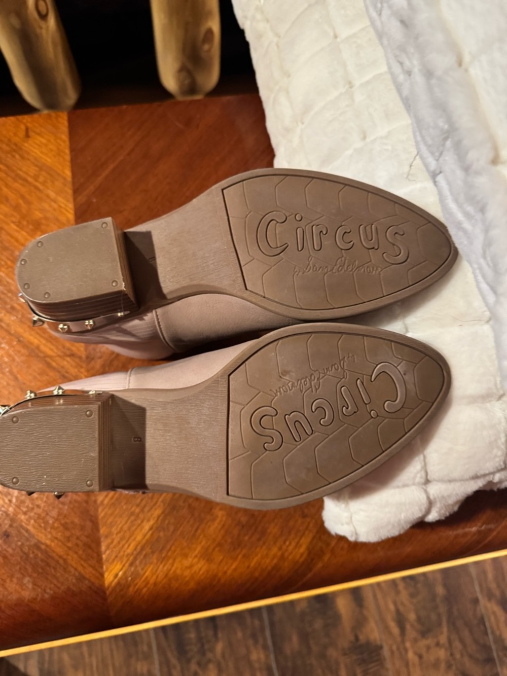 Circus by Sam Edelman Nude Pink Ankle Booties with Studded Block Heel - Picture 9 of 11